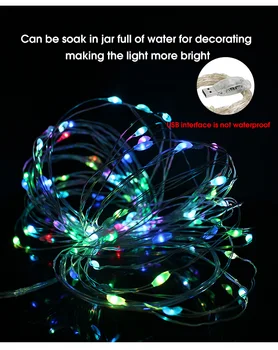 Farebné 16-color tube svetlá USB medený drôt string svetlá 50LED 24-tlačidlo diaľkové ovládanie medený drôt Vianočné osvetlenie vnútorné