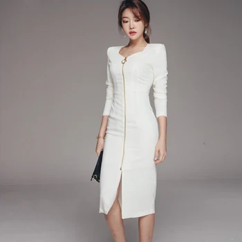 Qiu dong han edition OL temperament, je kultivovať jeden morálky v novom dlhé zipsy split package zadok profesionálny šaty