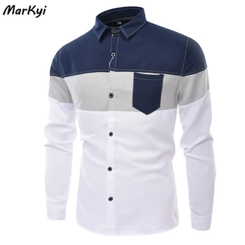 MarKyi 2020 jar nové patchwork prekladané asual Tričko Mužov camisa masculina Pánske Šaty, Košele