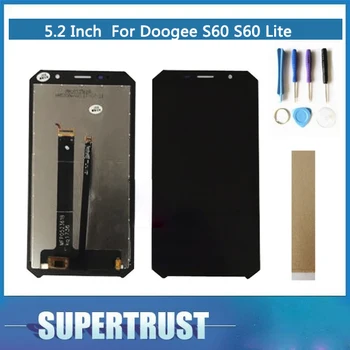 5.2 Palce Pre Doogee S60 S60 Lite LCD Displej S Dotykovým displejom Snímača Sklo Digitalizátorom. Montáž Čierna S nástrojmi pásky