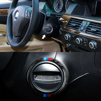 Na BMW E60 5 Série na roky 2008 až 2010 z Uhlíkových Vlákien Interiéru Vozidla Engine Start Stop Tlačidlo Zapaľovania Zariadenie Otvor Krúžok Kryt Nálepky
