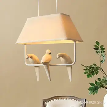 Vintage Živice Vtákov Prívesok Svetlá Retro Loft Prívesok Lampa Látkové Tienidlo Výzdoba Domov Listry Pendentes Hanglamp Lampara Techo