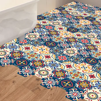 Marocký štýl šesťhranné keper podlahové samolepky kúpeľňa kuchyňa samolepky na stenu nepremokavé oblečenie-odolný protišmykový mat