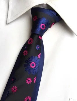 6typ Jedinečný Chudá Kravatu Dizajnér Panel Kravata Čierna s Modrou Fialové kvety Gravata zápas tričko