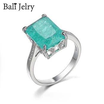 BaliJelry Trendy 925 Strieborný Prsteň, Šperky Obdĺžnik Zelený Zirkón Drahokam Prstene pre Ženy, Svadobné Zapojenie Príslušenstva, Veľkoobchod