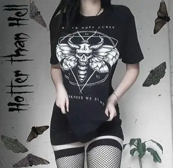 Kuakuayu HJN V Goth Sme Pravdu Grunge Black Print T-shirts Gotický Voľné Punk Harajuku Streetwear estetické oblečenie vintage čaj