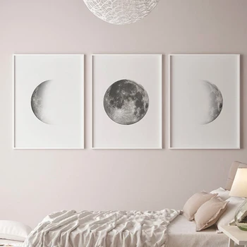 Fáz mesiaca Tlač Sivá Mesiac Plagát Mesiac Akvarel Umelecké Plátno na Maľovanie na Stenu Spálne Obrázok pre Obývacia Izba Domov Wall Art Decor