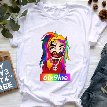 Letné kórejský Bežné 6ix9ine Tričko Ženy T-shirts Tlač Funny T-Shirt pre Ženy Topy, Šaty, Krátky Rukáv 6ix9ine Tees