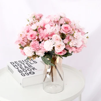 Ružová Umelé Kvety, Kytice Vysoko Kvalitné Svadobné Home Table Jesenná Výzdoba Jeseň Hodvábneho Kvetu Ruže Skúmie Hybrid Falošné Kvet