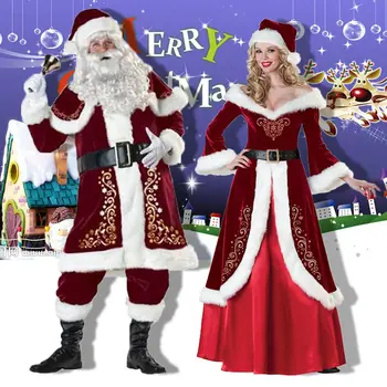 Vianočné Kostýmy Dospelých Mužov A Žien Štýly Santa Claus, Vianočné Šaty Vianočné Pár Kostýmy Kostým, Oblek Pre Dospelých