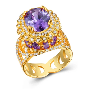 OEVAS Fialová, Žltá, Červená Oválne Crystal Luxusné Zirkón Zlatá Farba Snubné Prstene Pre Ženy Najvyššej Kvality Zapojenie Strany Jemné Šperky