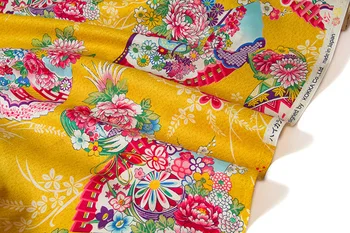 Pol-Metra Japonský kokka Patchwork Kimono Bavlnené Tkaniny Textilné Prešívanie Tkaniny Tkaniny pre šitie Kvet Ventilátor B
