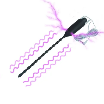 275mm dĺžka Silikónové dvojité funkcia elektro nárazov a vibrácií uretrálne katéter dilator penis zapojte elektrický sexuálnu hračku muž
