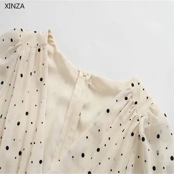 Ženy Micro Dot Mini Za Šaty 2020 Predné Kravatu Elegantné Šaty Zábal tvaru Dlhý Rukáv vnútorné Obloženie Žien Späť Zip Šaty
