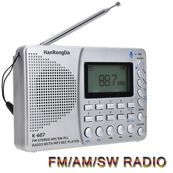 Prenosné FM/AM/SW Rádio Full Band Prijímač Prehrávač Hudby Rekordér s 3,5 MM Slúchadlový Konektor Podpora TF Kariet AUX
