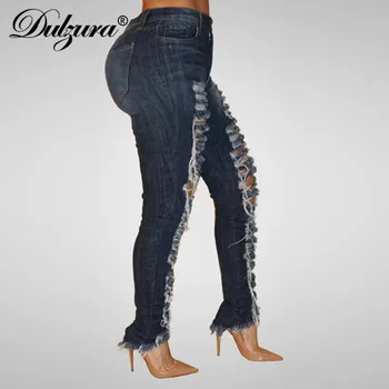 Dulzura roztrhané džínsy kovboj nohavice denim núdzi streetwear chudá oblečenie 2019 jeseň zima ceruzkou nohavice úsek priateľ