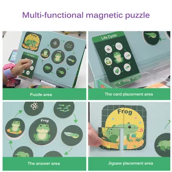 Prenosné Skoro Vzdelávacie Kreslenie Hračky Magnetické Montessori Puzzle Oprel Sa Životný Cyklus Zvierat Ľudský Rastový Puzzle Skladačka Box