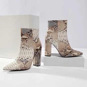 2020 ultra-nízkou cenou snakeskin bootie žien plus-size žien robustný Stiletto tlač topánky