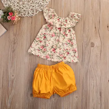 Baby Dievčatá Letné Oblečenie Set sa Kvetinový Tričko Krátky Rukáv Kvet Vrcholy + Šortky, Nohavice 2ks Sada Oblečenie Oblečenie Móda