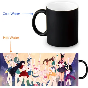 Sailor Moon black tepla zmena color Magic obrázok 12 OZ/350 ml kávy hrnčeky transformácia Hrnček