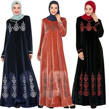 Islamské Oblečenie Velvet Moslimské Oblečenie Žien Abaya Kaftan Kimono Dlhé Šaty, Jubah Elbise Dubaj Turecko Marockej Arabčine Šaty, Hidžáb