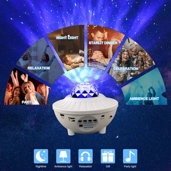 USB LED Bluetooth Projektor Fáze Svetlo RGB Tichom Vzor Laserové Projekčné Lampa Sky Star Účinok Nočné Svetlo Strana Domov DecorGift