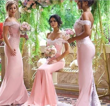Ružová Lacné Bridesmaid, Šaty Pod 50 Morská Víla Ramena Appliques Dlhé Svadobné Party Šaty Pre Ženy