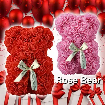 Valentín Darček 25 cm Červená Ruža macko Ruže Kvet Umelé Dekorácie, Darčeky Ženy Valentines Gift Drop shipping