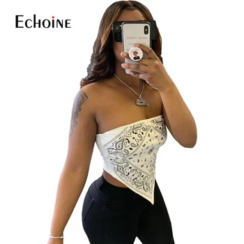 Echoine 2020 Lete Bežné T-Shirts Ženy bez Ramienok bez Rukávov bandana Národnej Tlače Sexy Tees, Nočný Klub Strany Slim Plodín Topy