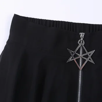 NCLAGEN Nepravidelný Oka Tenké Bránice Ženy Gotický Star Zips Vysoký Pás Punk Black Bodycon Sukne Streetwear Tmy Letné Sukne