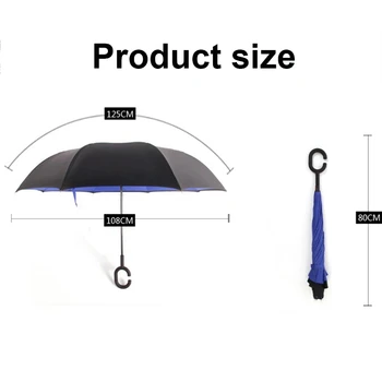 Reverzné dáždnik dvojvrstvové non holding dáždniky dlhá rukoväť na zvýšenie dážď a lesk dvojaký účel, dáždnik