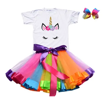 2020 Nové Dievčatá Detský Letný Jednorožec Tutu Šaty Deti Princezná Rainbow Vestido Dievčatá Narodeninovej Party Šaty Maškarný Kostým Jednorožec
