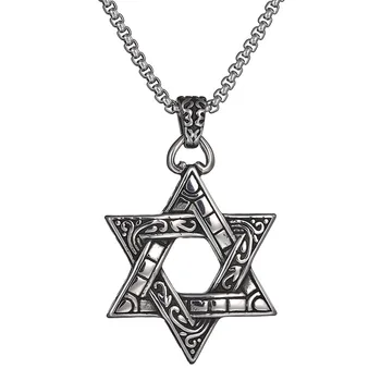 Punk Hip Hop Nehrdzavejúcej Ocele Náhrdelník Hviezda David Prívesky Boxy Reťazca Náhrdelník Izrael Judaica hebrejské Šperky pre Mužov