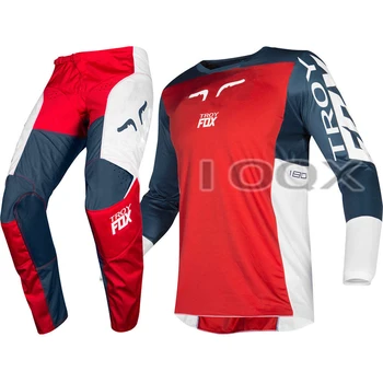 2019 TROY FOX MX 180 Prizm Navy Red Jersey Nohavice Motocross Výstroj Nastaviť Racing Nečistoty Nastaviť Motocross Ochranná Podložka