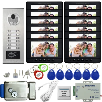 Video Interkom 12 Monitory Riadenie Prístupu Vonkajšie Nepremokavé Zvonček Video Interkom pre 12 Bytov Elektronické zámky Dverí Auta