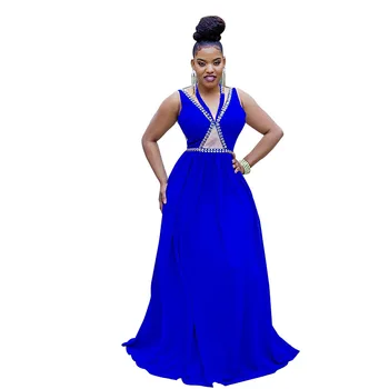 2020 Lete módny štýl africkej ženy, modrá farba dlhé šaty