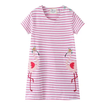 Skákanie metrov Princezná Flamingo Šaty Detské bavlnené Oblečenie Letná Party šaty, Kostým fashion dievčatá šaty 2-7T Deti frock