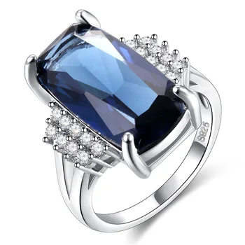 Dámske Luxusné Modrý Štvorec Crystal AAAAA Cubic Zirconia Tenké Elegantné 925 Striebro Prstene pre Ženy Zapojenie Kamenný Kruh, Šperky