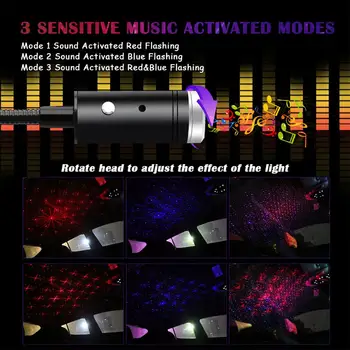 USB Laser Mini Stage Strany Strobo Disco Led Auto Strechy Star Nočné Svetlo Projektora Interiéru Dióda Atmosféru Lampa Okolitého Osvetlenia Vozidla