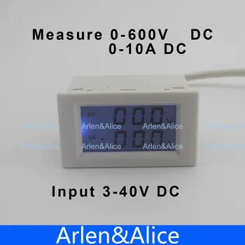 Duálny LCD displej DC Napätia a prúdu meter voltmeter ammeter rozsah DC 0-600V 0-10A Modré podsvietenie DC 3~40 Vstup S posuvnými