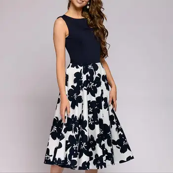 ICHOIX kvetinový večer formálnej strany šaty retro skladaný sundress A-line midi šaty žien hepburn štýl letné šaty 2020