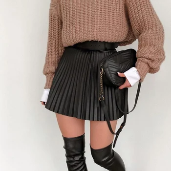 Vysoká Strede Zúžený Sukne Jeseň Zima Ženy, Oblečenie Black Skladaný Požadovali Zips Riadok Mini Krátke Sukne Módne 2020 High Street
