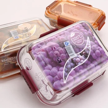 Sklo Lunch Box Mikrovlnná Bento Ohrevu Chladených Hermeticky Utesnených Potravín Kontajner Skladovanie Transparentné Veko Kruhové Námestie Box