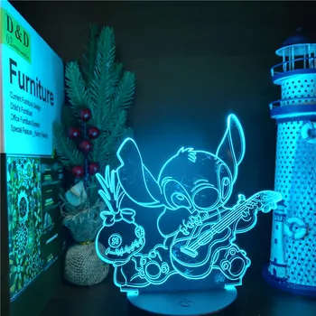 Disney ' Lilo Stitch Anime Postavy 3D Led Hračky Nastaviť Model Ohanat Hrať na Gitaru Tlačovej Akcie Figma Zberateľská Vianočný Darček stolná Lampa Bábika
