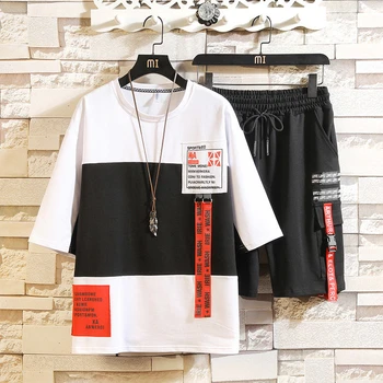 Streetwear 2ks nastaviť mužov-Krátke rukávy Šortky Dvoch-dielny Oblek Muž Lete Študent Mládež Hip Hop Športový Štýl Všetkých Zhodné