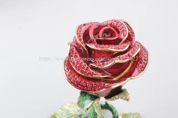 Červené Ruže Valentín Šperky Krúžok Náušnice Trinket Darčeka Prípade Red Rose Veľké Krúžok Box Jeden Rose Drahocenná Pamiatka Trinket Box Figúrka