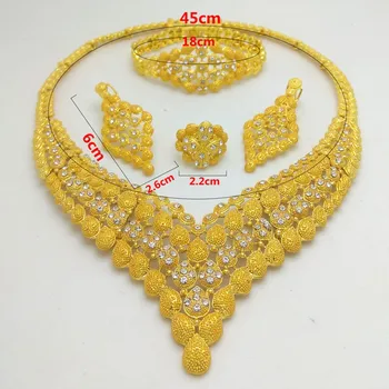 Kráľovstvo Ma Dubaj Zlatá Farba Šperky Set Afrického Svadobné Svadobné White Crystal Náhrdelník Náramok, Náušnice, Prsteň Súpravy Pre Ženy