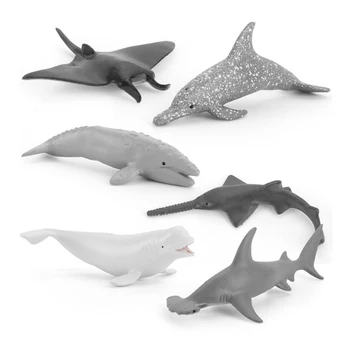 6 Dielna Sada detských Simulácia Morský Život Model Hračka Dolphin Diabla Ryby Beluga Shark Mini Kolekcie Ozdôb