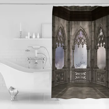 WARMTOUR Sprchový Záves Gotický Dom Dekoratívne Závesy Nepremokavé Sprchový Záves Kúpeľňa Decor