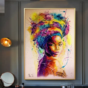 Afrika Ženy Tlačených Plagáty Abstraktné Dievča Portrét Maliarske Plátno Farebné Olej Wall Art Maľovanie na Obývacia Izba